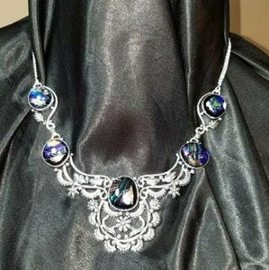 Rainbow Dichroic Glass 925 Statement/Bib Necklace